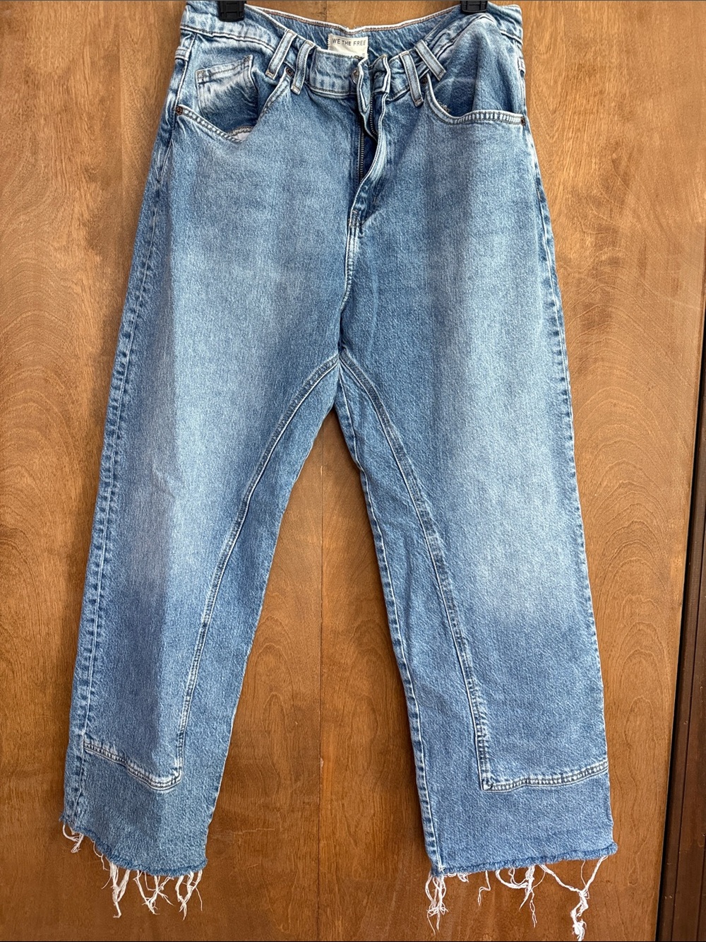 We The Free Light Blue Wide-Leg Jeans with Frayed Hem